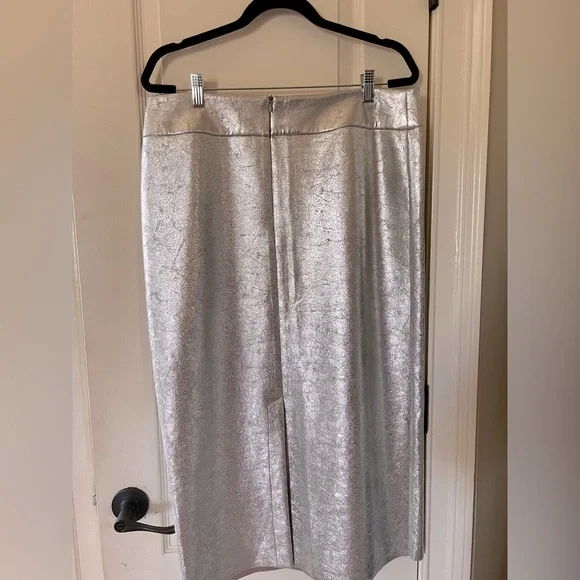 ZARA Stunning Silver Faux Leather Metallic Midi w/Broad Waistband & back slit🔥🔥🔥 - Picture 8 of 12